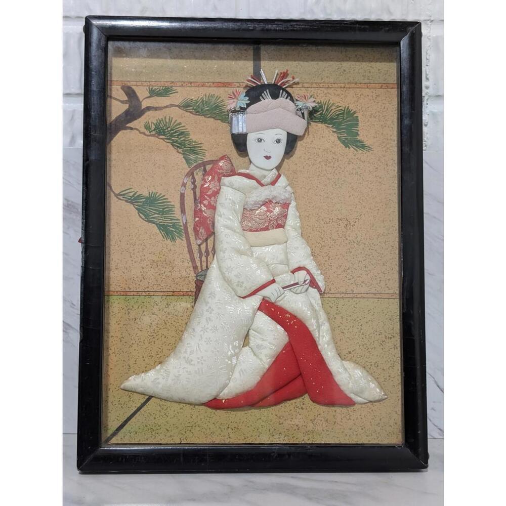 Elegant Traditional Japanese Geisha 3-D Doll Framed Art